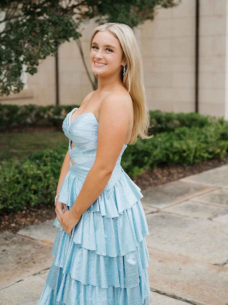 Pink Satin A Line Strapless Prom Dress With Sweetheart Neckline And Keyhole
