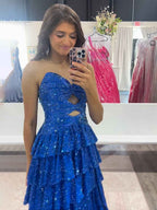 Pink Satin A Line Strapless Prom Dress With Sweetheart Neckline And Keyhole