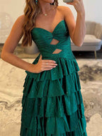 Pink Satin A Line Strapless Prom Dress With Sweetheart Neckline And Keyhole