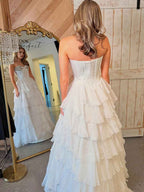 Strapless Sweetheart Beaded Tiered Chiffon Long Prom Gown