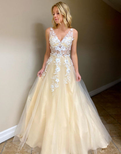 Vestido de noche de fiesta largo hasta el suelo con corte A y apliques