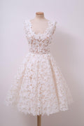 A-line Ivory Lace Homecoming Dresses Square Neck Short Prom Dress