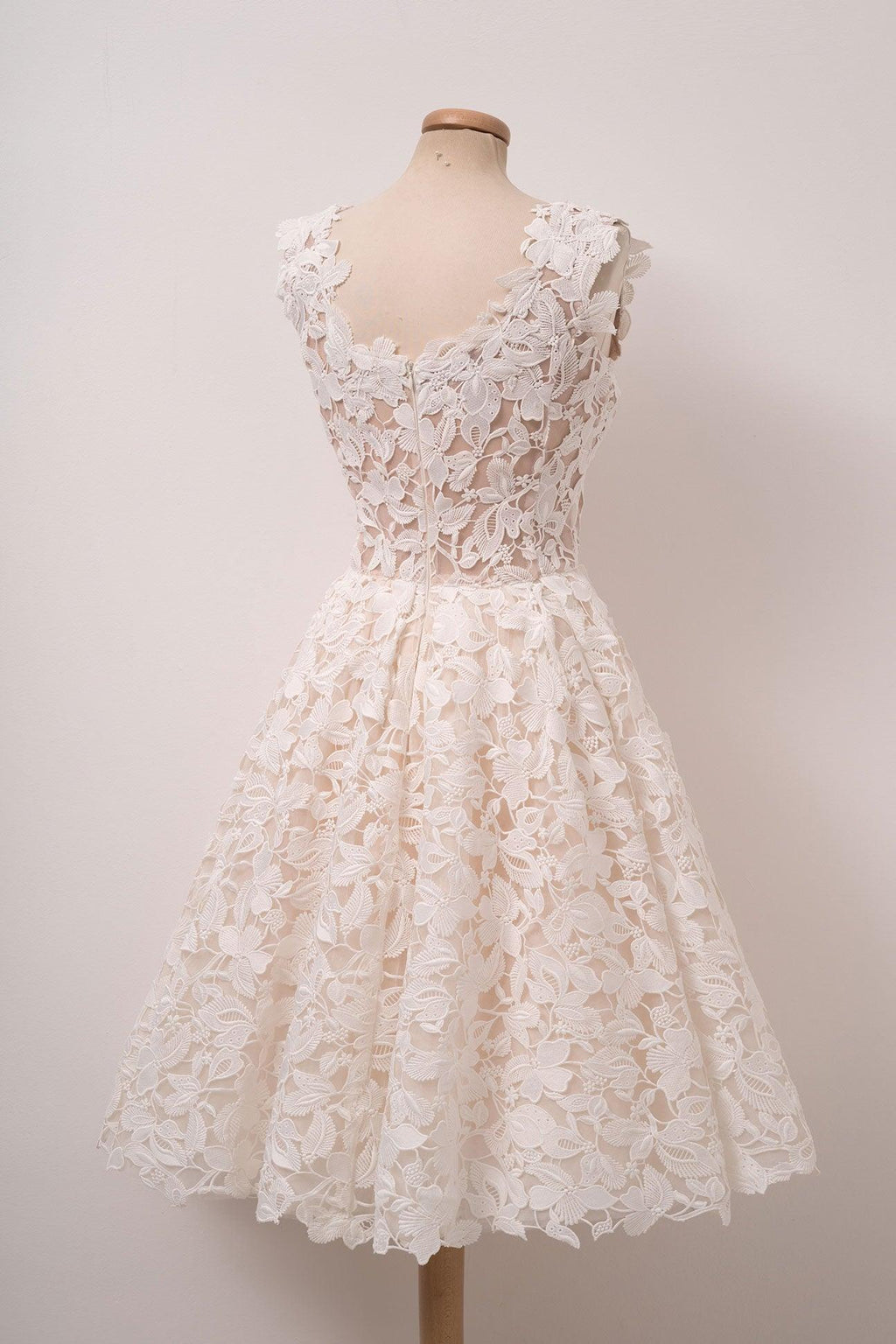 A-line Ivory Lace Homecoming Dresses Square Neck Short Prom Dress