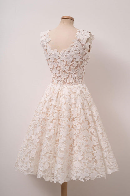A-line Ivory Lace Homecoming Dresses Square Neck Short Prom Dress PD312