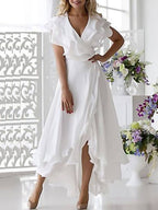 V Neck A Line Princess Gown For Mother Of The Bride Asymmetrical Silhouette