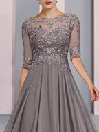 Floor Length A Line Mother of the Bride Dress With Princess Scoop Neckline