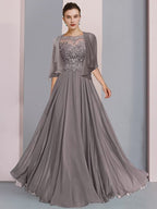 Floor Length A Line Mother of the Bride Dress With Princess Scoop Neckline