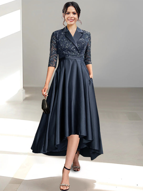 V Neck Tea Length Sheath Dresses For Mother Of The Bride Elegant