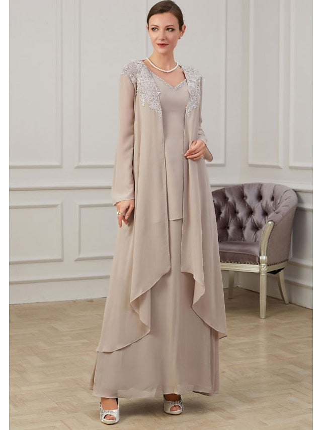 Floor Length V Neck A Line Princess Gown For Mother Of The Bride