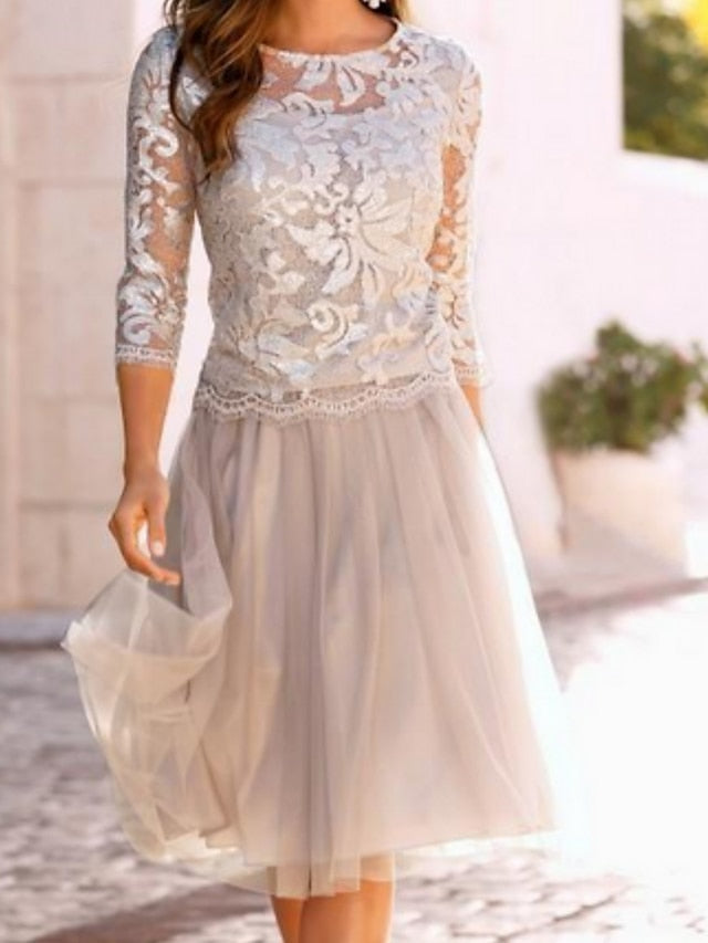 Elegant Knee Length A Line Mother Of The Bride Dress With Scoop Neck