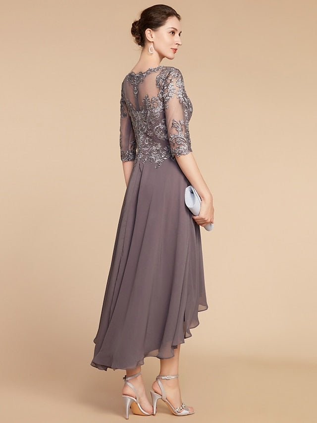 Asymmetrical Scoop Neck A Line Mother of the Bride Princess Dress