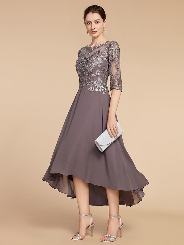 Asymmetrical Scoop Neck A Line Mother of the Bride Princess Dress