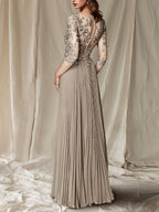 V Neck Floor Length A Line Princess Gown For The Mother Of The Bride