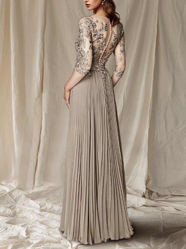 V Neck Floor Length A Line Princess Gown For The Mother Of The Bride