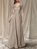 V Neck Floor Length A Line Princess Gown For The Mother Of The Bride