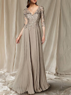 V Neck Floor Length A Line Princess Gown For The Mother Of The Bride
