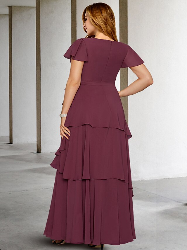 Plus Size V Neck A Line Floor Length Mother Of The Bride Dress With Ruffles