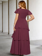 Plus Size V Neck A Line Floor Length Mother Of The Bride Dress With Ruffles
