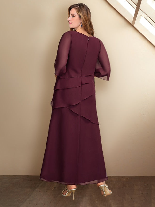 فساتين أم العروس بطول الكاحل برقبة مزينة على شكل خط A/أميرة