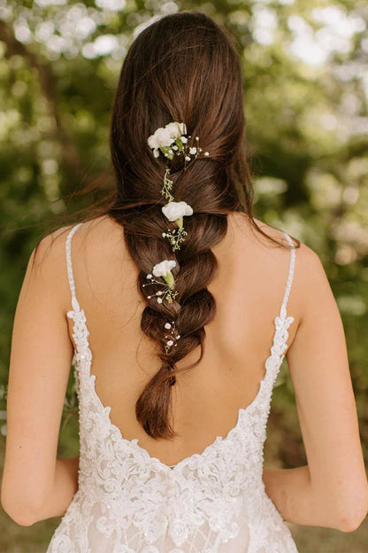 A-Line Spaghetti Straps Tulle Rustic Wedding Dress With Appliques