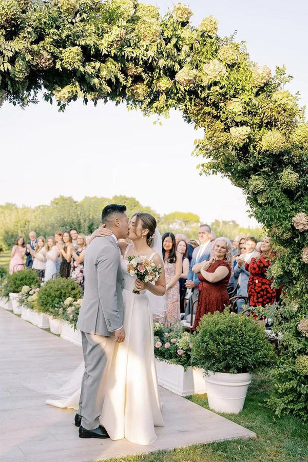 Robe de mariée simple à encolure carrée en ligne A, robe de mariage modeste