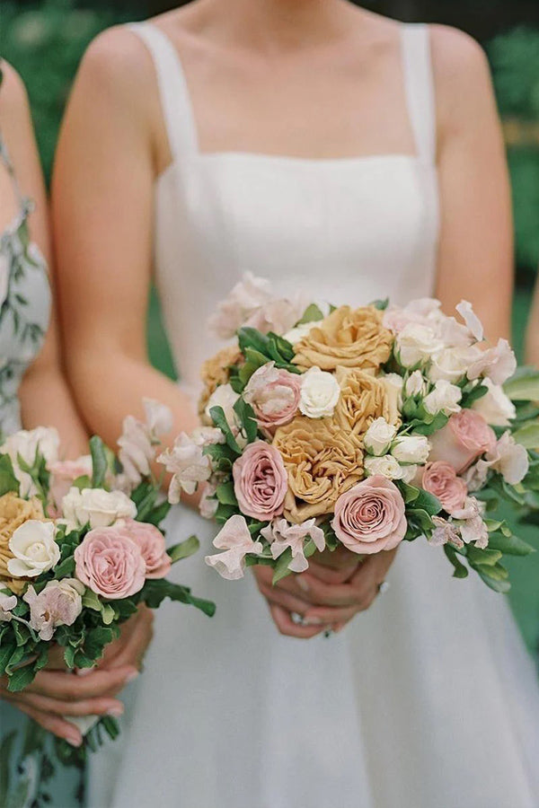 Robe de mariée simple à encolure carrée en ligne A, robe de mariage modeste
