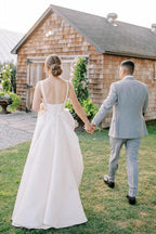 Robe de mariée simple à encolure carrée en ligne A, robe de mariage modeste