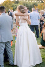 Robe de mariée simple à encolure carrée en ligne A, robe de mariage modeste