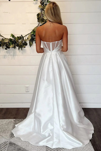 A-Linie Trägerloses Weißes Brautkleid Einfache Brautkleider