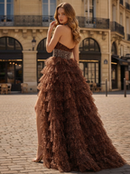 A-Line Leopard Strapless Cutout Crystal Waist Prom Dress