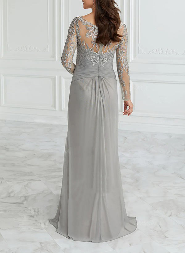 V Neck A Line Floor Length Mother Of The Bride Dress With Lace Ruffle