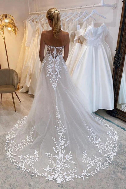 A-Linie Off-the-Shoulder Brautkleider mit Spitzenapplikationen Brautkleid