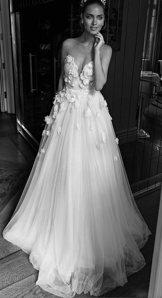 A-Linie Herzausschnitt 3D Blumen Brautkleid Brautkleid mit Perlen