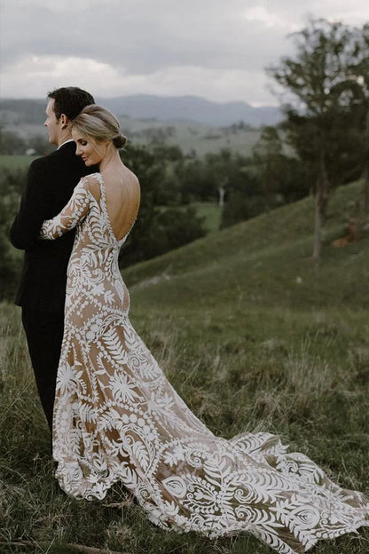 Etuikleid Einzigartiges Spitzenkleid mit langen Ärmeln im Bohemian-Stil