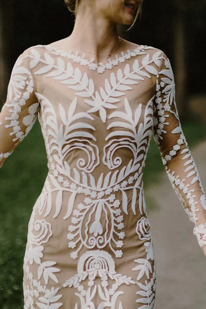 Etuikleid Einzigartiges Spitzenkleid mit langen Ärmeln im Bohemian-Stil