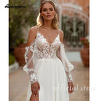 Lakshmigown Custom Spaghetti Strap Chiffon Boho Beach Wedding Dress