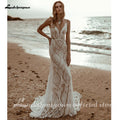 Lakshmigown Champagne Lace Mermaid Wedding Dress With Spaghetti Straps