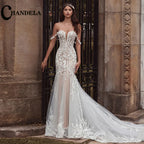 Elegant Off Shoulder Mermaid Wedding Dress With Custom Made Lace Appliques
