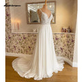 Illusion Lace A Line Chiffon Beach Wedding Dress With Open Back