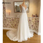 Illusion Lace A Line Chiffon Beach Wedding Dress With Open Back