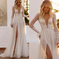 Romantic A Line Wedding Dress Long Sleeves Lace Appliques Custom Bridal Gown