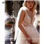 Custom Plus Size Split Wedding Dress With Lace Appliques Deep V Neck Bridal