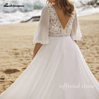 Lakshmigown Chiffon Wedding Dresses Plus Size V Neck 3/4 Sleeves Bride Gowns Appliques Floor Length A-Line Vestido Customized