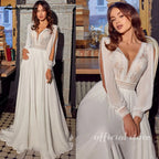 Lakshmigown Boho Chiffon Wedding Dress Long Sleeves Lace Custom Bridal Gown