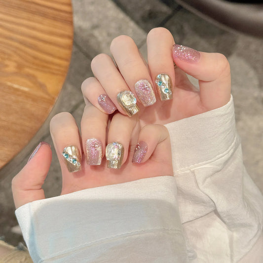Nuevo diseño de uñas postizas para mujer, hechas a mano, con pegamento en caja, uñas artificiales personalizadas. 