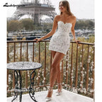Custom Made Glitter Lace A Line Short Wedding Mini Dress