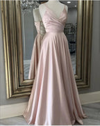 Abito da sera lungo rosa con scollo a V e allacciatura sul retro Y848