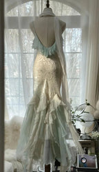 Abito da sera formale elegante verde menta temperamento sirena con spalline sottili in chiffon e perline, abito da ballo Y8546