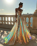 Vestido de fiesta largo de tul con lentejuelas y brillo línea A modelo Y8378