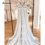 Custom Summer Boho A Line Wedding Dress With Lace V Neck